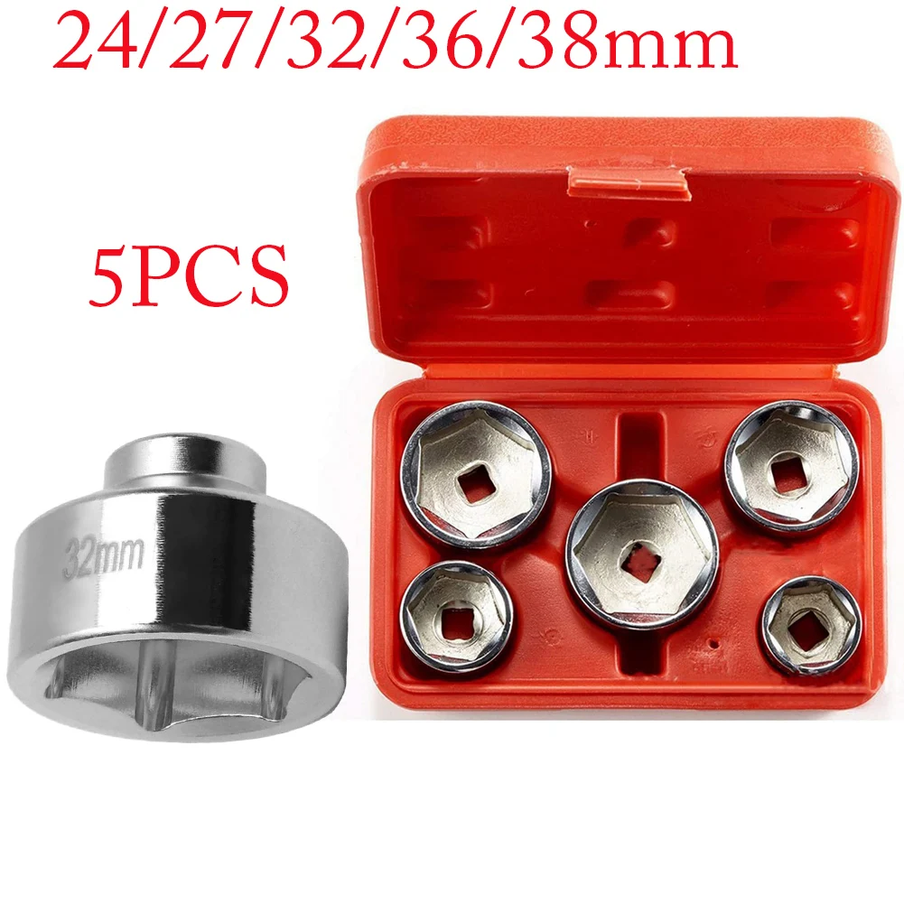 Oil Filter Wrench - 5個入りオイルフィルターキャップレンチセット、3/8インチドライブ、24mm～38mm、自動車修理ツールキット、自動車メンテナンスおよび整備作業用