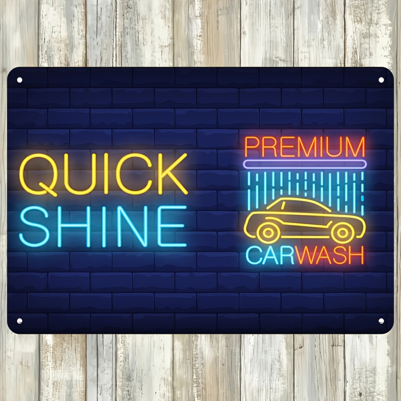 Auto Repair Shop Signs - 「クイックシャインカーウォッシュ」ネオンサイン - 鮮やかな青と黄色のLEDディスプレイ、雨粒デザイン、自動車修理工場、ガレージ用