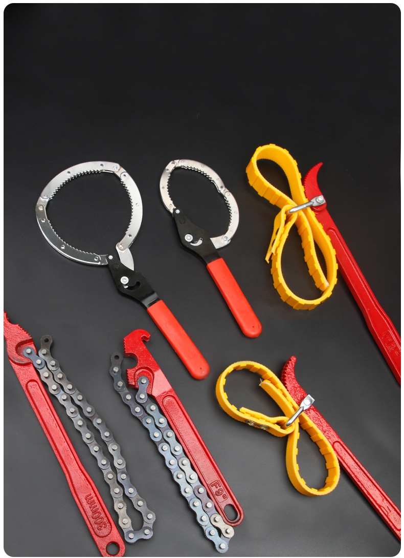 Oil Filter Wrench - 調節可能なストラップオイルフィルターベルトレンチチェーンスパナプーラーカートリッジ分解ツールオートバイ修理アクセサリー用