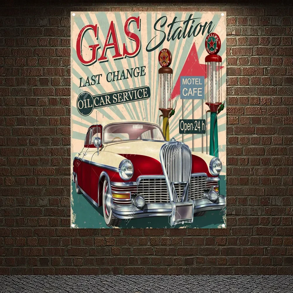 Auto Repair Shop Open - ヴィンテージカーサービス修理ポスターフラグ,ガソリンスタンド,自動車修理,店舗の壁の装飾,ペインティングバナー,ガレージのタペストリー,24時間オープン