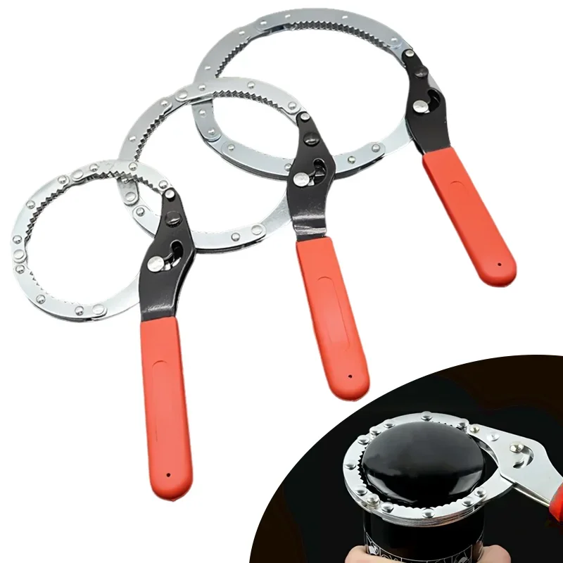 Oil Filter Wrench - コンパクトオイルフィルターレンチ、人間工学に基づいたグリップで調整可能、自動車用フィルター取り外し用の頑丈なスチール構造、3個パック