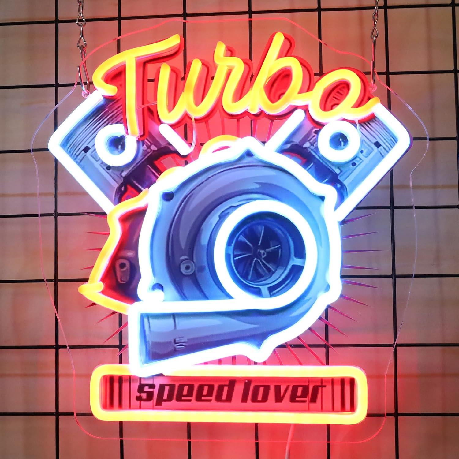 Auto Repair Shop Signs - ターボエンジンネオンサイン調光可能LEDライト、自動車修理工場、車庫、レーシングバー、ゲームルーム、男の隠れ家、寝室の壁飾り用