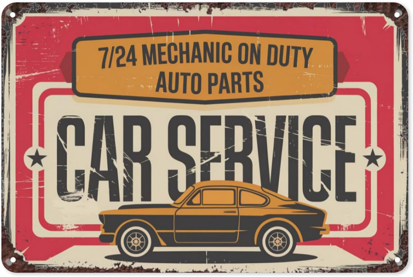 Auto Repair Shop Signs - カーサービス レトロ ブリキ看板、8×12インチ ヴィンテージメタルウォールデコレーション、ガレージ、作業場、自動車修理工場用、クラシックカーリペアテーマサイン