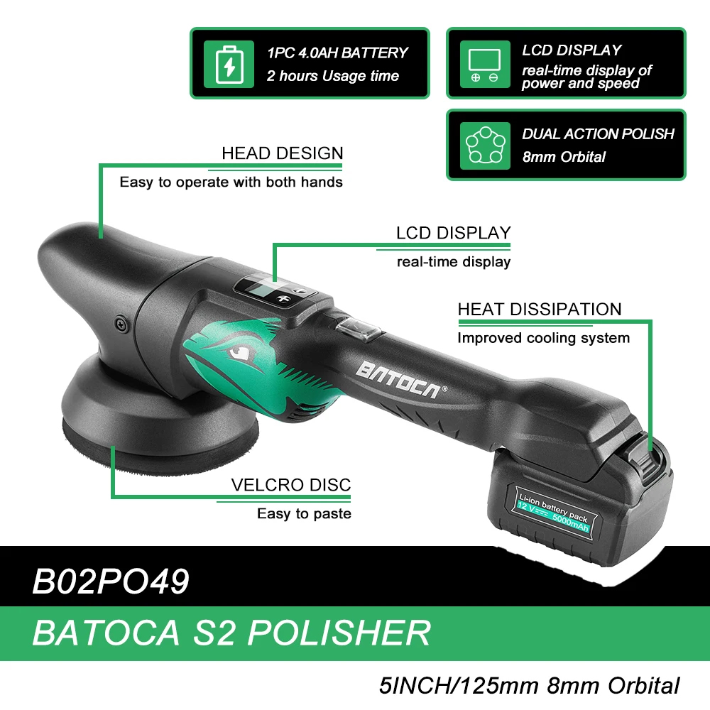 BATOCA S2 4.0Ah 5インチコードレスカーポリッ - Orbital Polisher Da のレビューと価格
