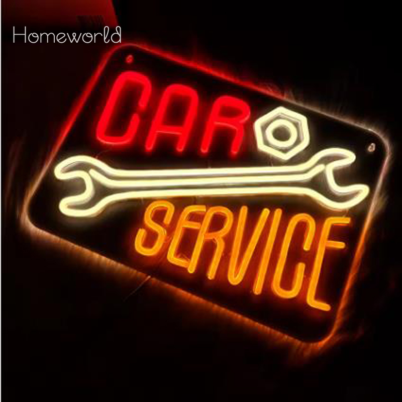 カーサービスネオンサイン 暖白色LEDレンチアイコン 自動車 - Auto Repair Shop Signs のレビューと価格